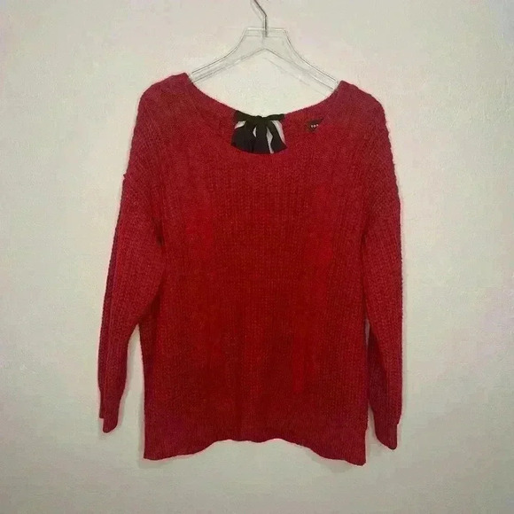 Torrid Red Cable Knit Sweater Black Satin Tie 2 2X 18/20 - Picture 3 of 8